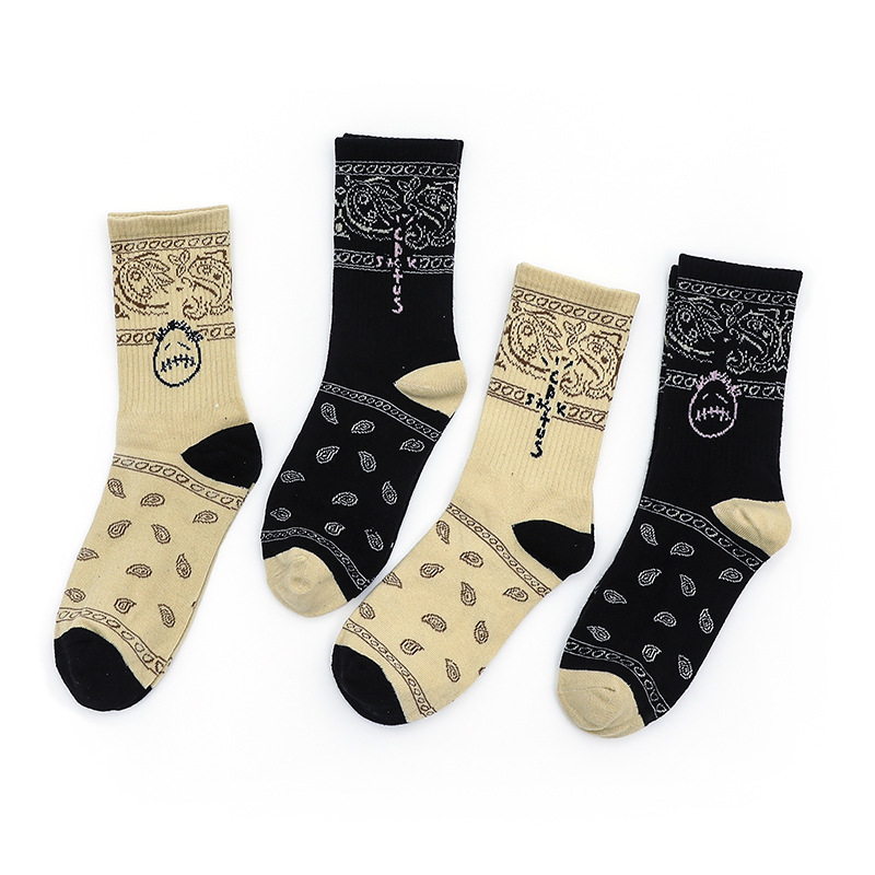 Cross-Border New Arrival Trendy Men's Mid-Calf Length Sock European and American Abstract Pattern Personalized Trendy Socks Breathable Cotton Long Socks