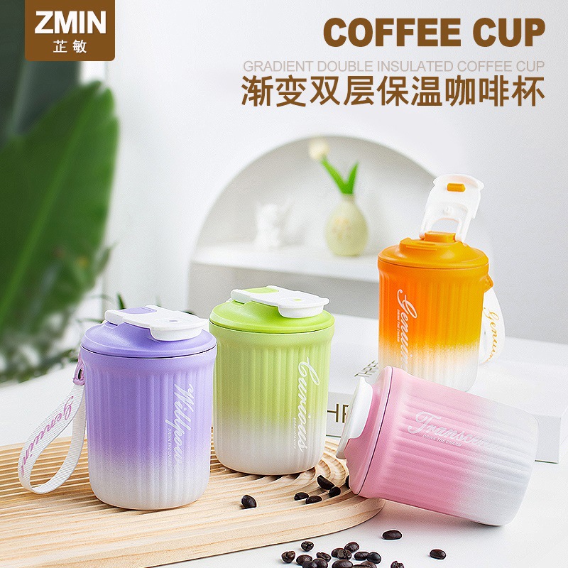 cup gradient coffee vacuum cup 316 stainless coffee cup girl tumbler customized summer portable ice water cup