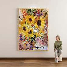 油画纯手绘向日葵花卉梵高名画客厅餐厅背景墙装饰画现代玄关挂画