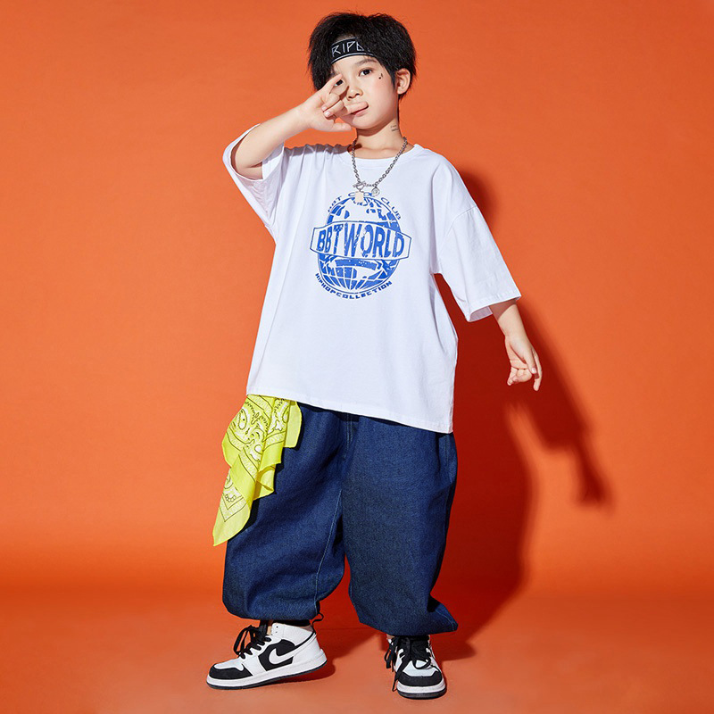 夏季儿童街舞套装男童原宿风hiphop舞蹈服装女童嘻哈演出服表演服