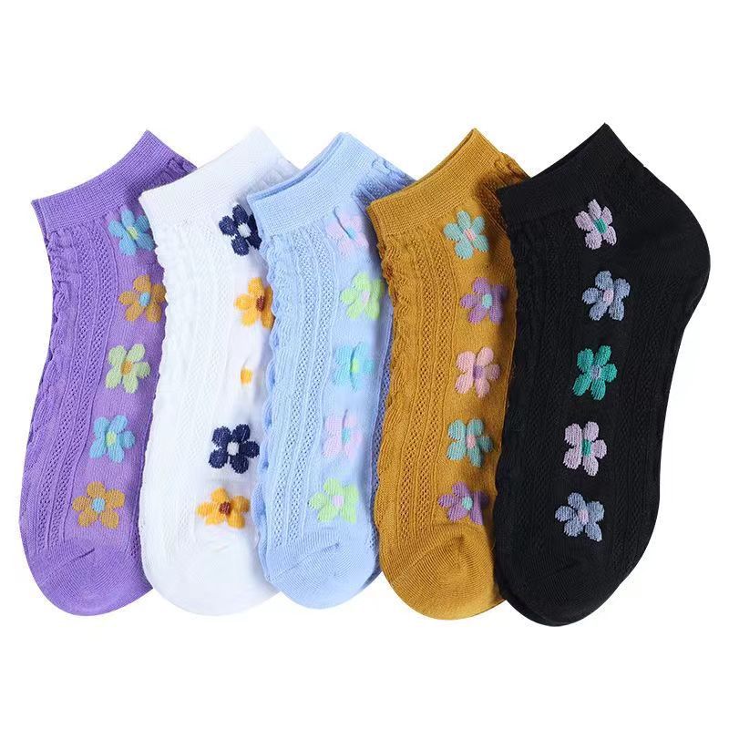 [Flower Boat Socks for Women] Japanese Twist Cotton Soft Socks Breathable Sweat Absorbing Low Top Shallow Mouth Ankle Socks Girls Socks