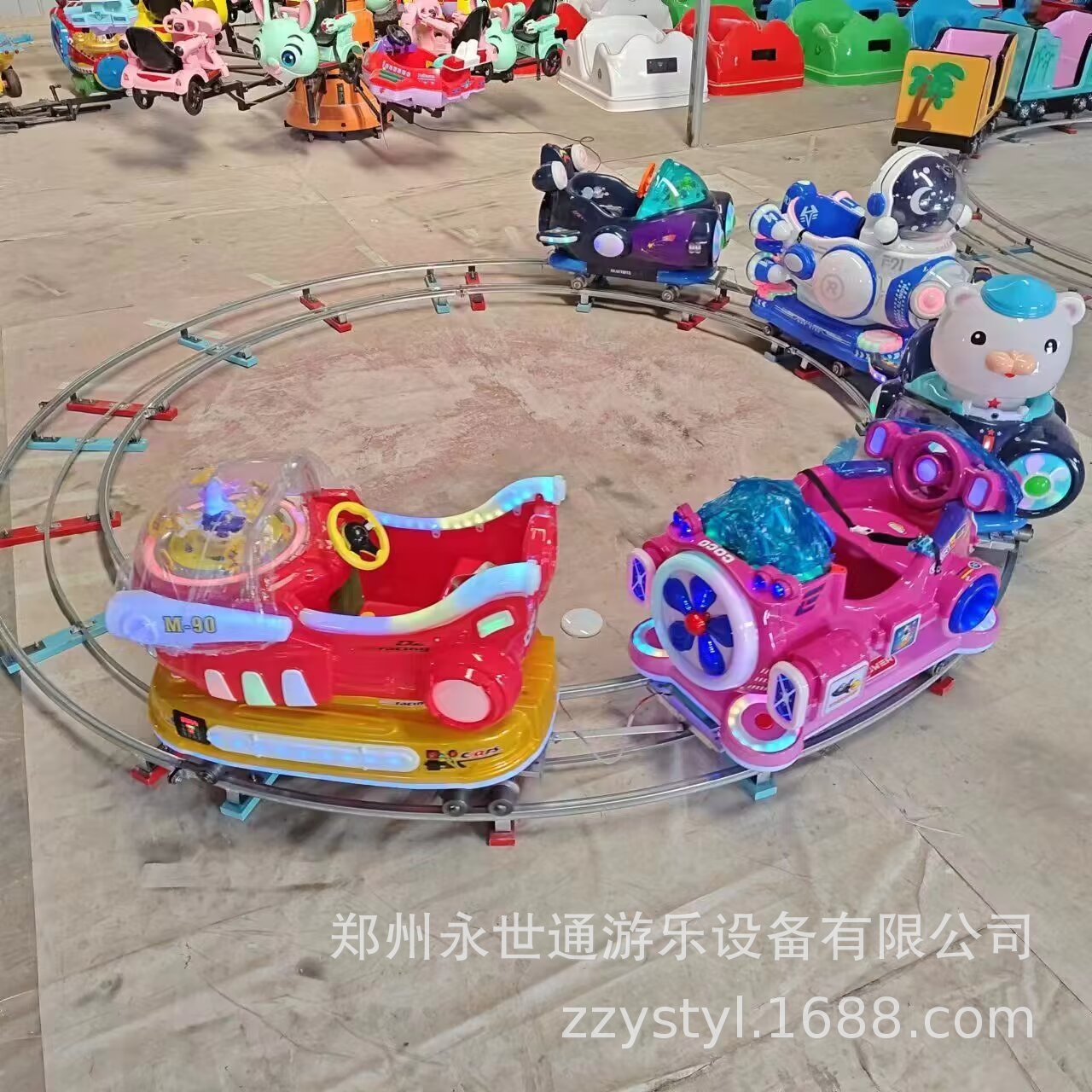 现货5m五座儿童广场轨道火车游乐场设备移动通体发光电动音乐转车