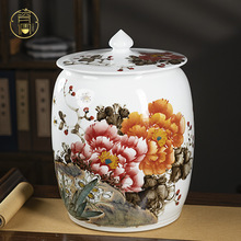 收藏摆放陶瓷储物罐景德镇手绘带盖家用米缸防潮防虫密封面油水桶