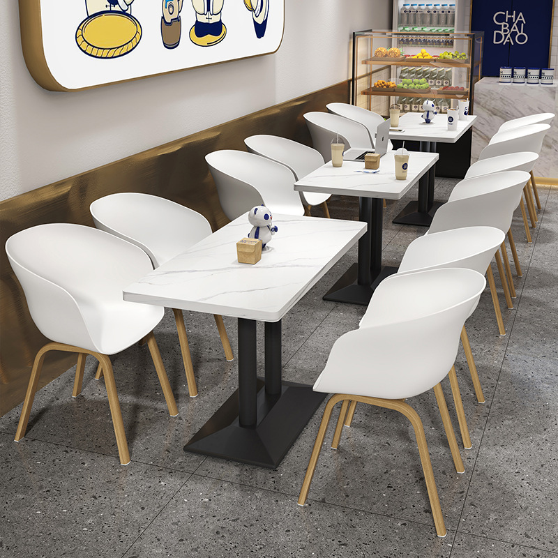 茶百道同款桌椅组合奶茶店甜品店桌子饮品店塑料休闲椅子一桌两椅