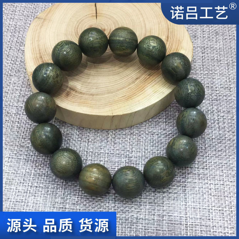 天然绿檀木手串 15mm绿檀 香味佛珠 中国结念珠 寺庙男女佛珠批发
