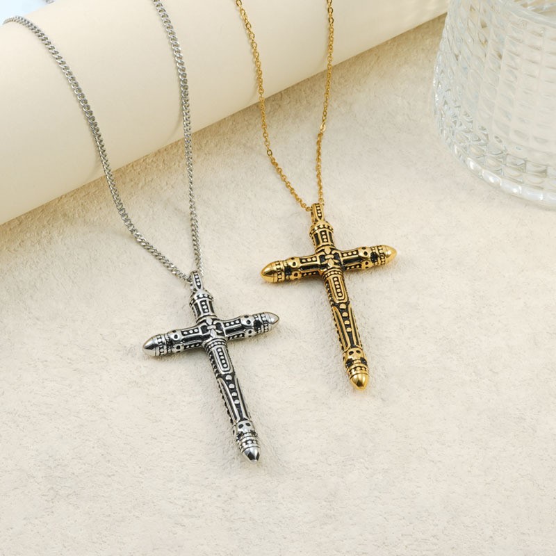 欧美跨境饰品 小众设计双层高亮珍珠流苏十字星十字架项链百搭