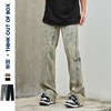 American style High Street Do the old Side zipper Function Jeans Chaopai Hip hop Straight Easy Show thin Versatile trousers