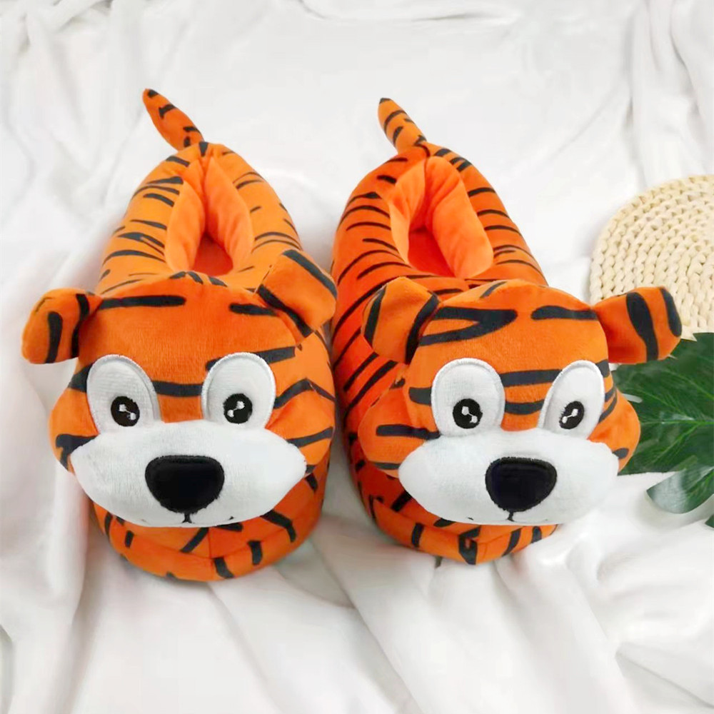 冬季新款毛绒拖鞋 情侣家居可爱老虎棉拖鞋批发 室内防滑厚底棉拖