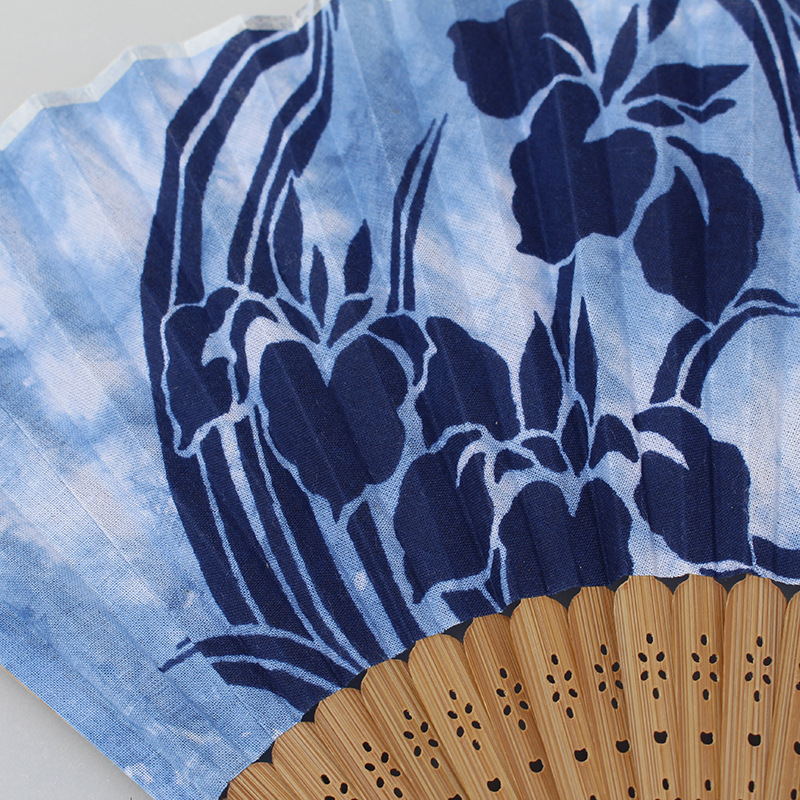 批发折扇手工扎染棉布扇子竹制蓝色风复古精品礼品扇装饰清仓