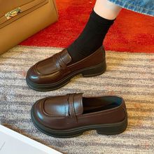 棕色小皮鞋日系女2023春季新款英伦风厚底乐福鞋一脚蹬制服单鞋