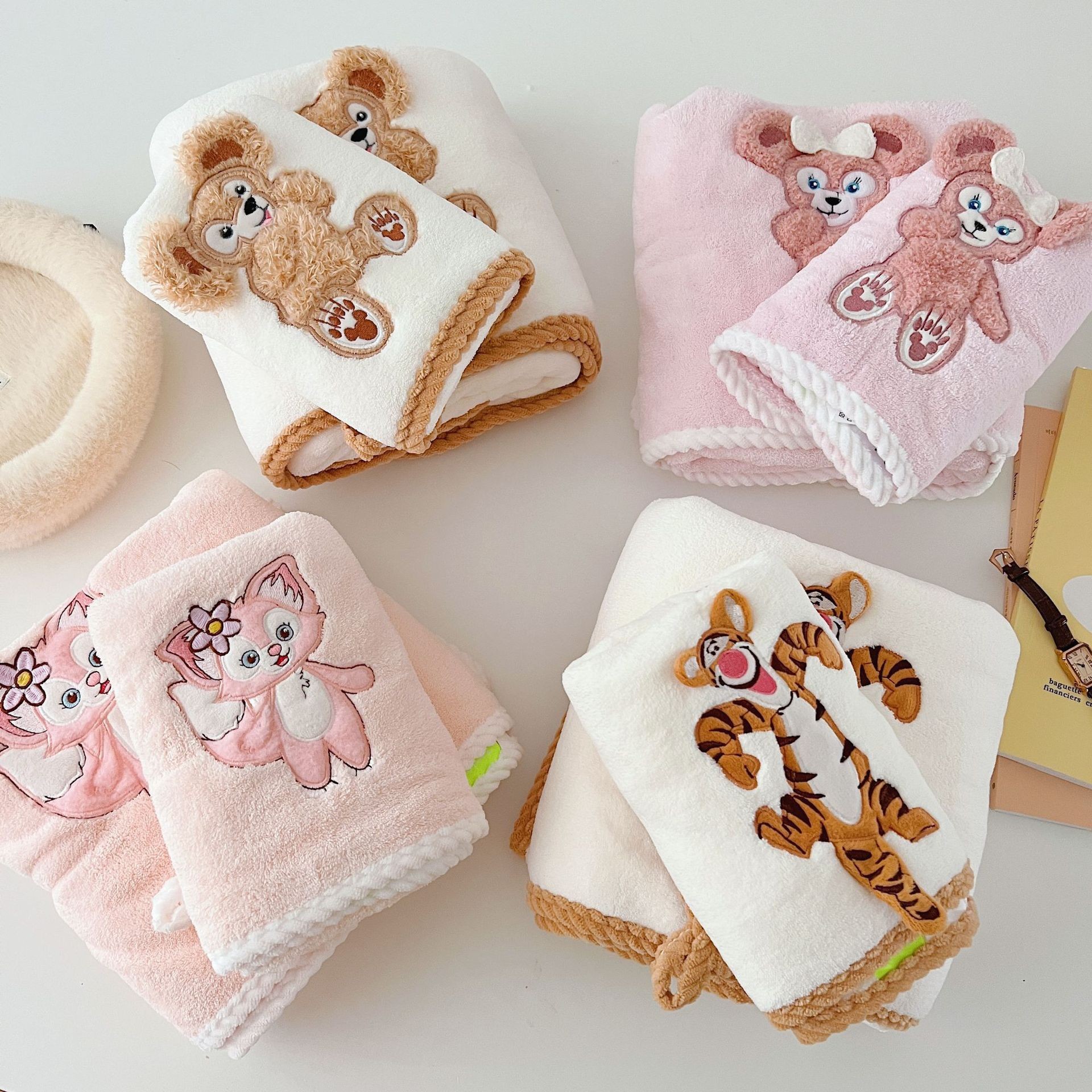 Coral Fleece Children's Cartoon Embroidery Lingna Beier High-Looking Tigger Duffy Bear Towel Bath Towel Combination Set