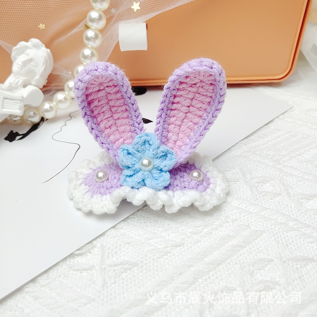 New Handmade Cute Doll Knitted Cute Sweet Instafamous Girls' Hairpin Bang Clip Headdress Rabbit Ears Hair Accessories