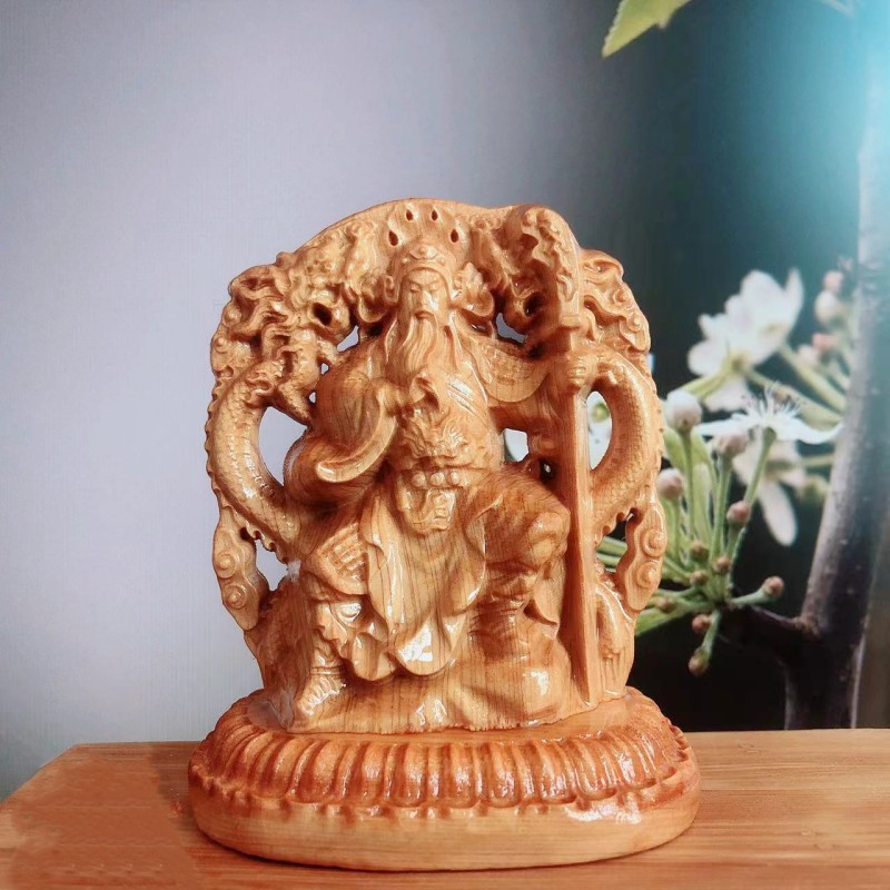 崖柏双面刻关公摆件财神佛像车内饰品手把件平安文玩工艺品礼品