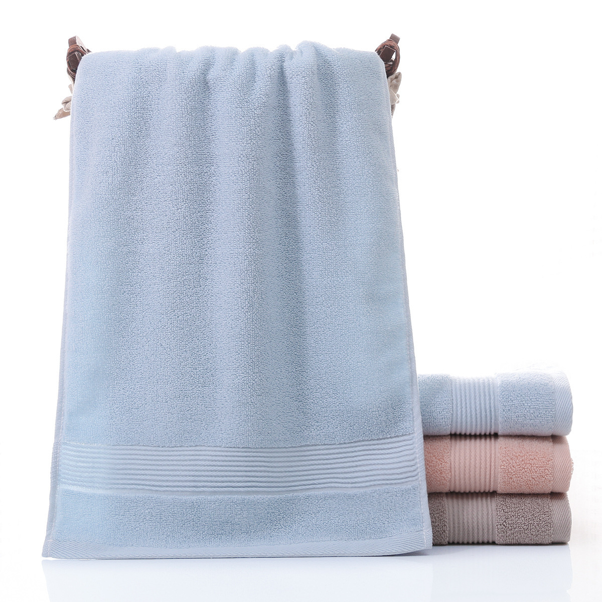 Pure Cotton Face Washing Towel Light Blue Two Pieces of Broken Gear Household Pure Cotton Towels [Points Same Style as Those Sold in Malls]]