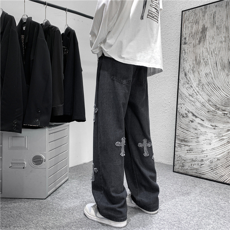 Autumn and Winter New Jeans Men's Fashion Brand Ins Harajuku Style Handsome Student Loose Straight Wide-Leg Pants