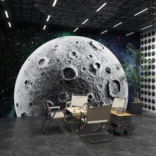 3D立体太空月球表面陨石坑壁纸酒吧清吧奶茶店背景墙布工业风壁纸