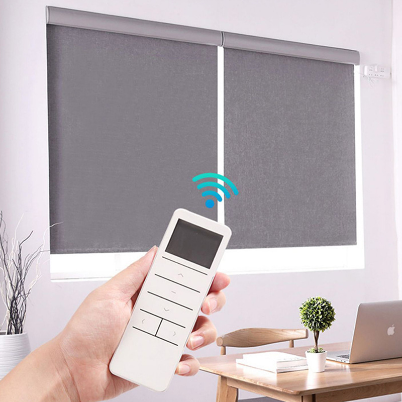 定制纯色帘罩款电动智能卷帘 支持无线手机远程控制米家遮光窗帘