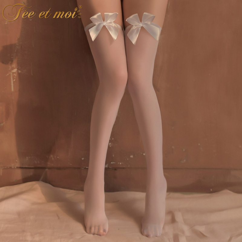 Fee Et Moi Sexy Lingerie Sexy Sweet Soft and Adorable Bow Long Mesh Stockings Stockings Students' Socks with a Piece with Hair