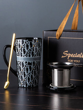 Z6FU批发大容量高颜值美式杯子家用陶瓷马克杯带盖带勺子送礼品咖