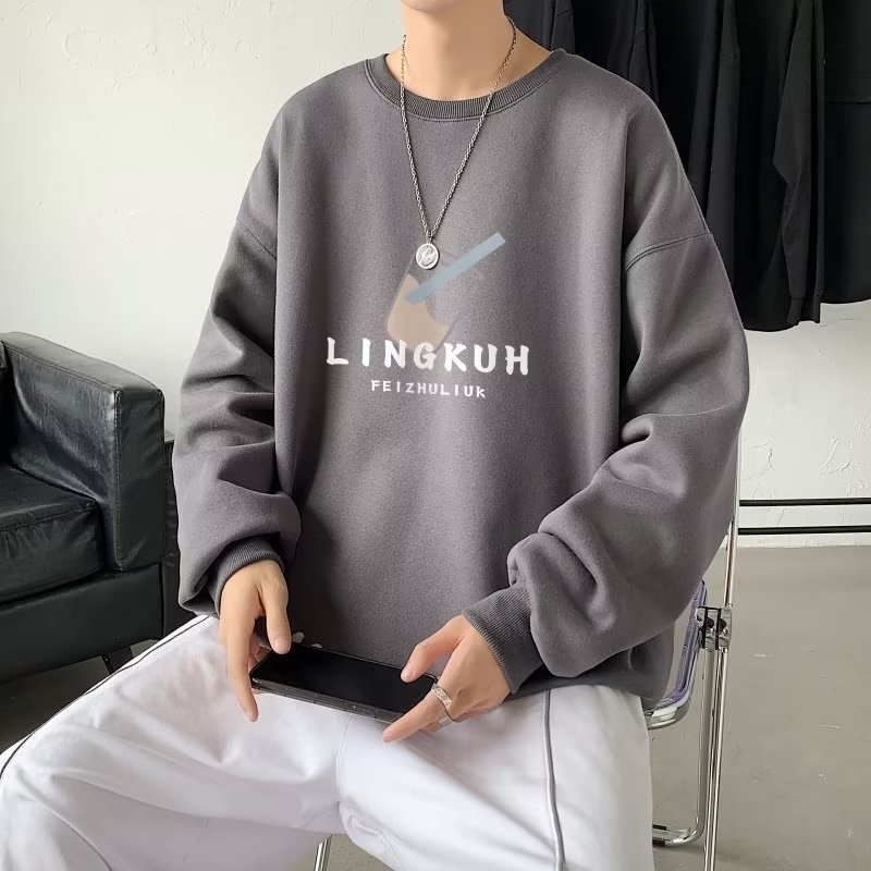 round Neck Sweater Men's Spring and Autumn Fashion Brand High Street Loose Casual Men Hooded Long Sleeve T-shirt Men's Top Clothing