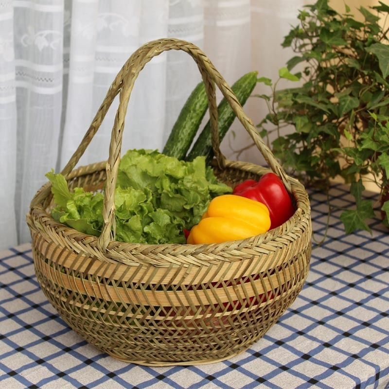 竹篮子挂篮竹编织手提菜篮子鸡蛋篮水果收纳竹筐竹编竹器一件代发