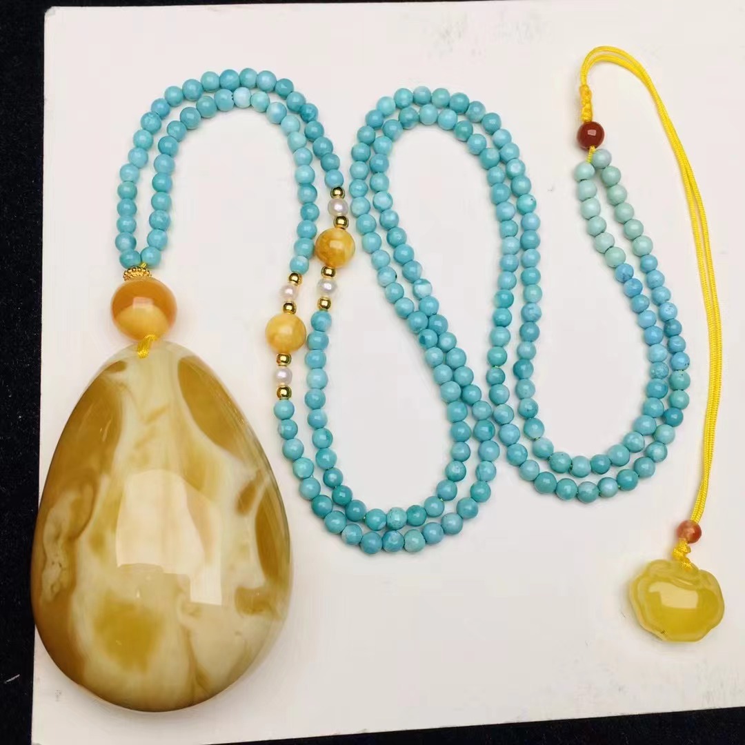 天然俄料蜜蜡吊坠蜡质浓郁鸡油黄项链配饰可塘珠宝产地货源批发