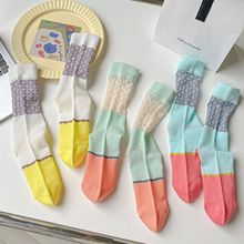多巴胺亮色韩国女袜原创设计透气玻璃丝提花菱形抽条堆堆袜中筒袜