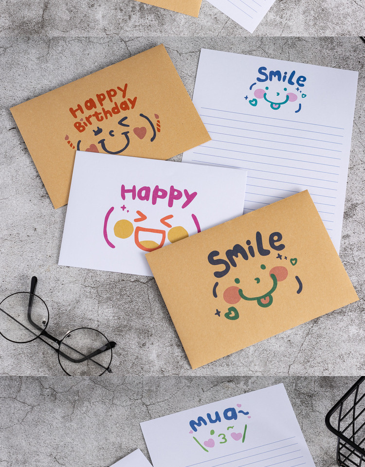 ins日韩简约浪漫可爱卡通表情信封信纸套装 情书牛皮白纸信笺现货