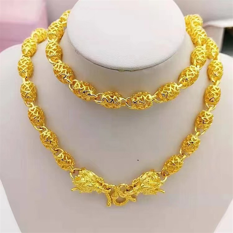 跨境直播批发精品时尚霸气镂空橄榄龙头男士项链 黄金铜合金首饰