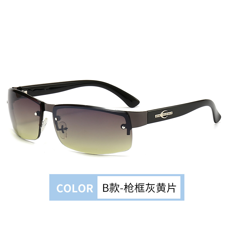 New Men's Driving-Specific Glasses Retro Classic Brown Sunglasses Fashion Trending Semi-Rimless Sunglasses