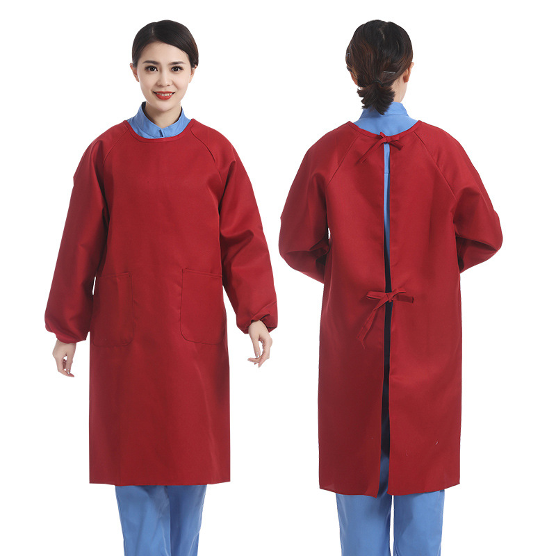 反穿衣工作服食品厂男厨房做饭长袖围裙女蓝大褂倒褂子成人罩衣