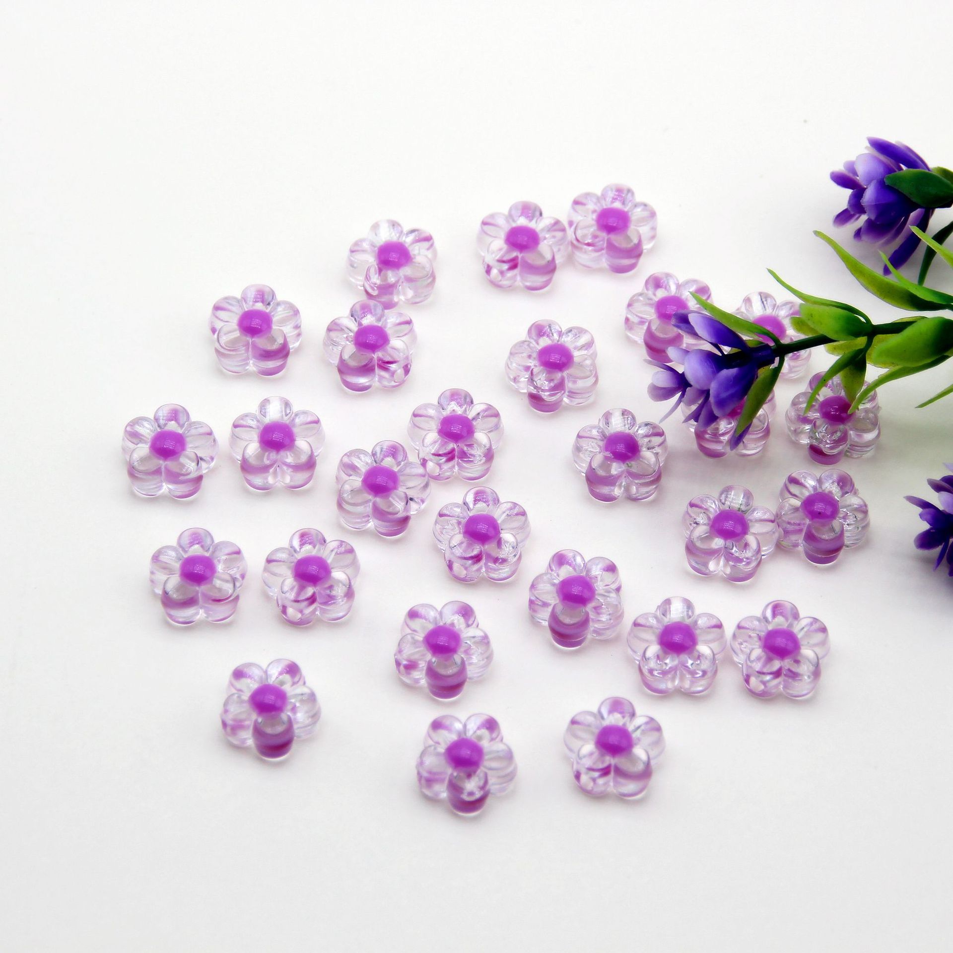 梅花12mm内彩珠中珠圆珠手工diy发箍耳环头圈编织材料直孔串珠