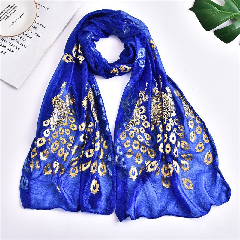 High-End Pongee Bronzing Peacock Pattern Silk Scarf Candy Color Elegant Women's Scarf Silk Scarf Gift Order