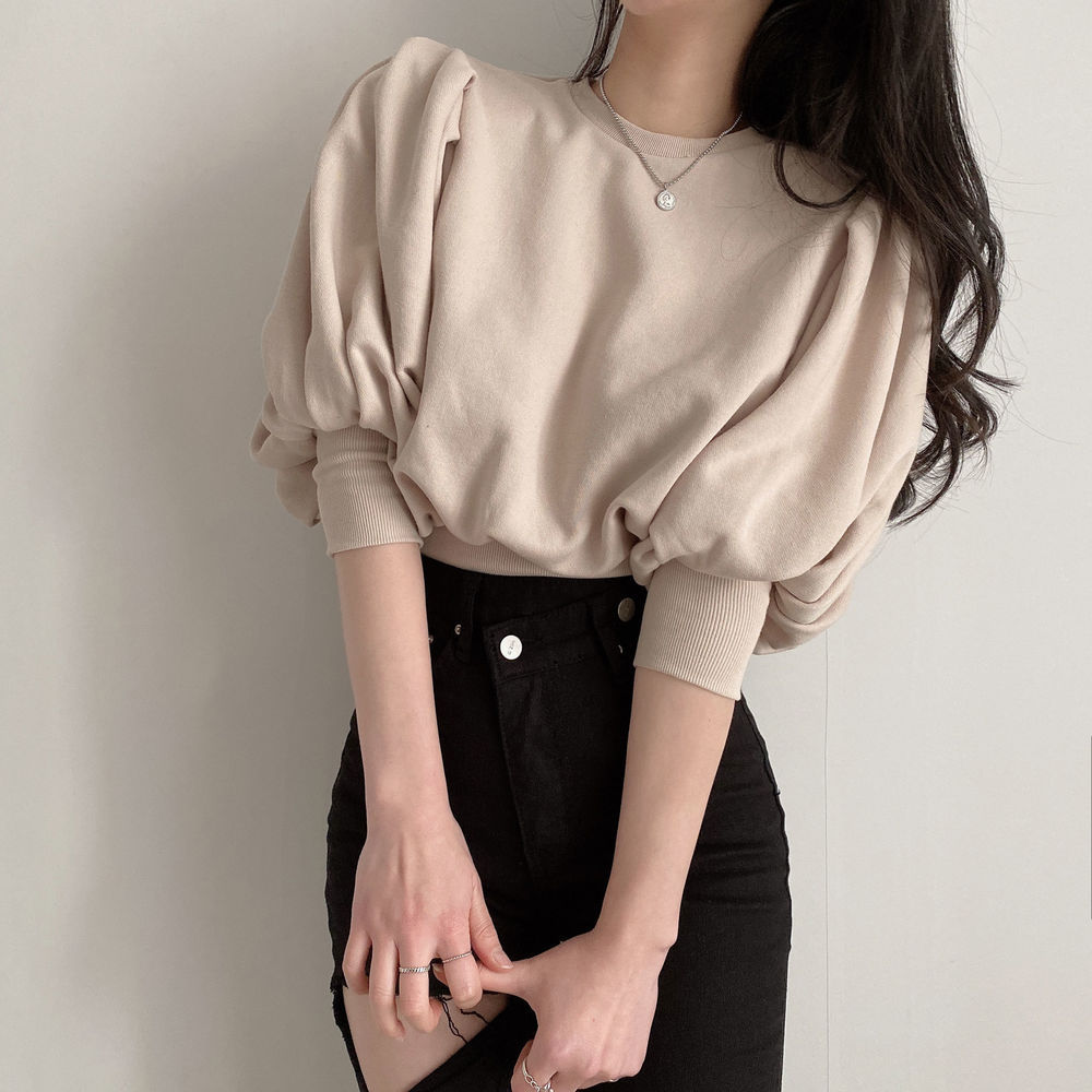 2021法式灯笼袖t恤女早秋2021新款韩版chic显瘦收腰短款上衣