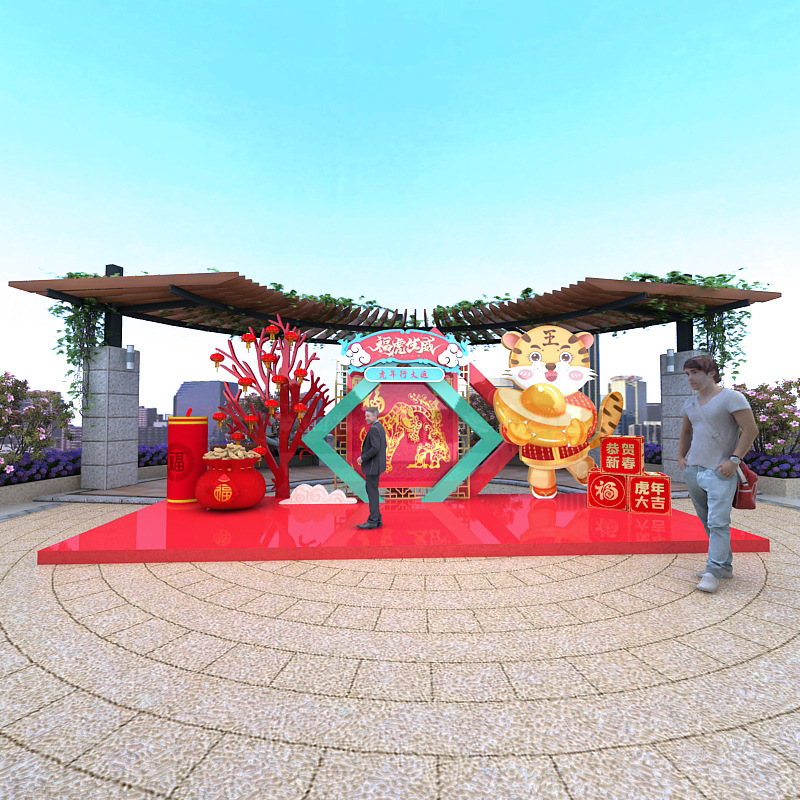 2022新年生肖老虎户外商广场虎年公仔春节喜庆装饰品泡沫雕塑摆件