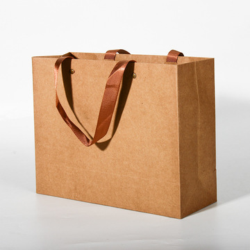 简约加厚牛皮纸礼品袋 带钢印服装手提购物袋 纯色茶叶包装袋子