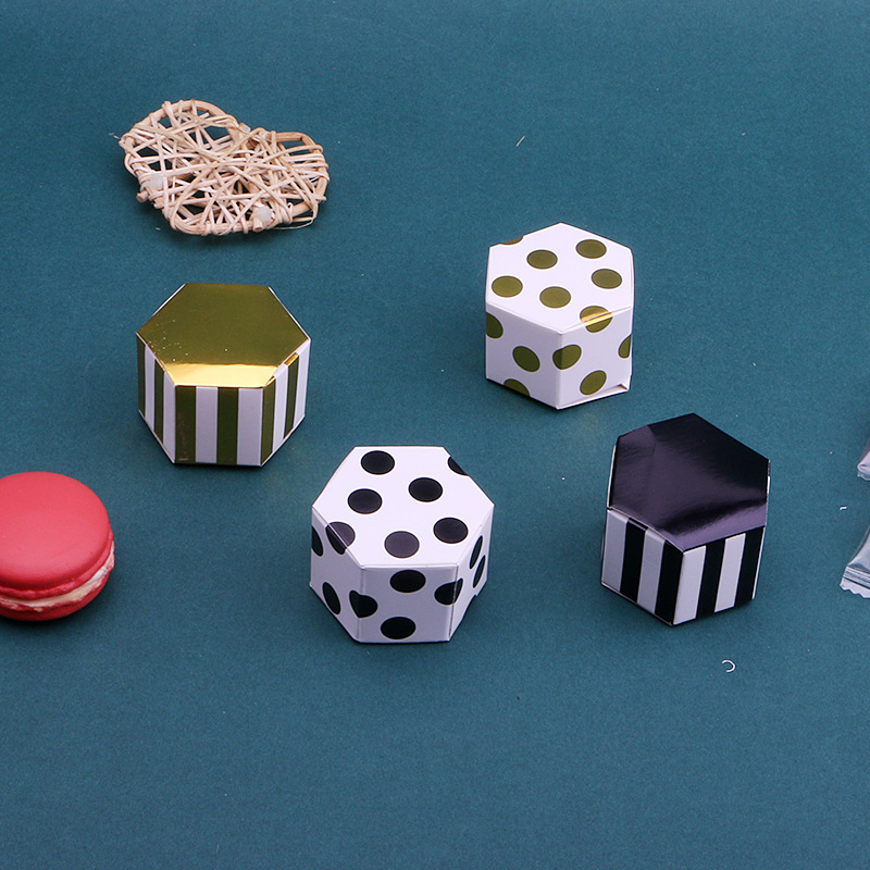 韩式迷你六角盒六边形礼品彩盒烫金迷你独立巧克力包装纸盒糖果