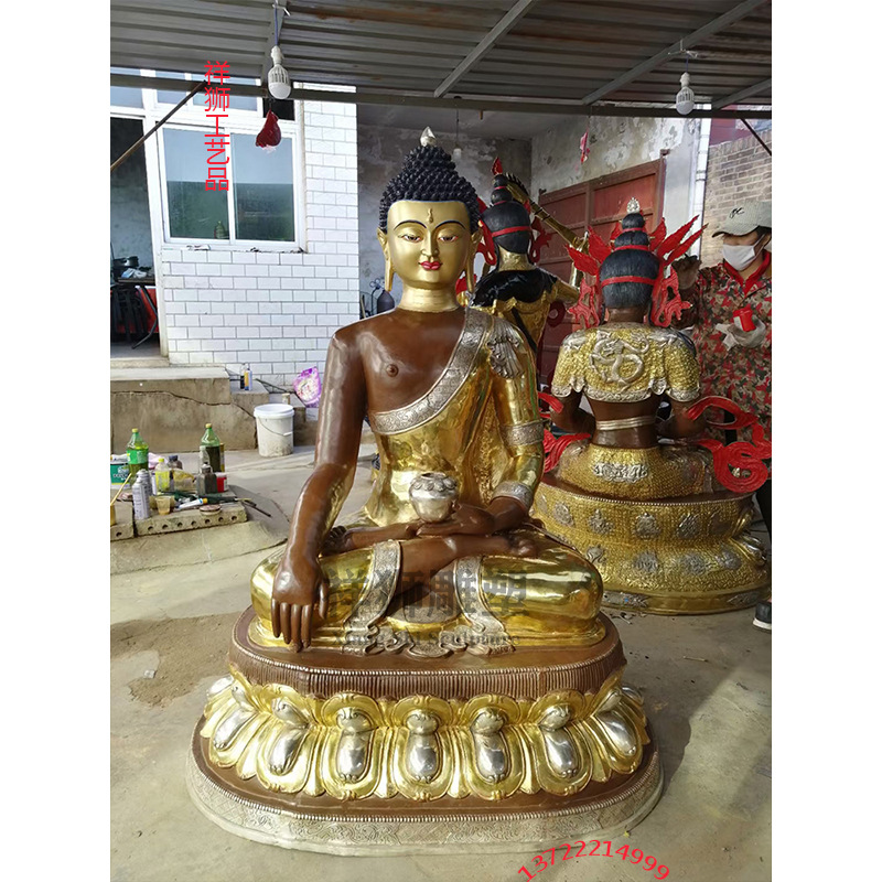 祥狮纯铜三宝佛铜像释迦牟尼佛像家居供奉如来佛祖阿弥陀佛药师佛