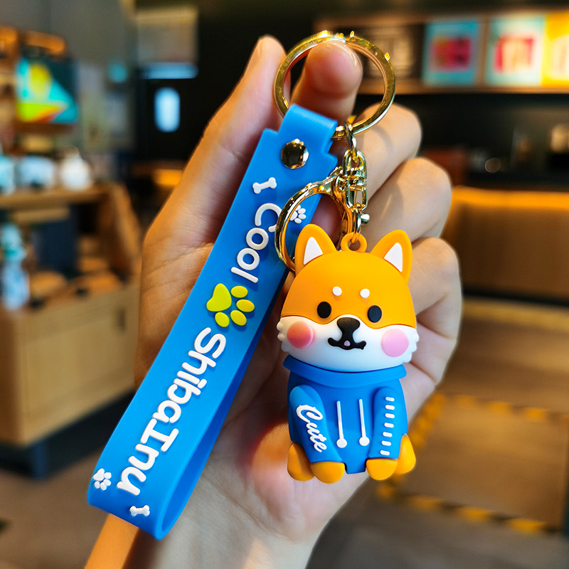 Caizhao Cartoon Small Shiba Inu Keychain PVC Corgi Doll Pendant Cute Puppy Car Key Chain Small Gift