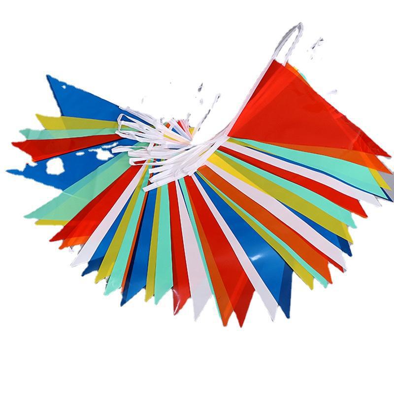圣诞节彩色三角旗pvc吊旗纸质三角旗生日装饰挂旗pe三角串旗批发