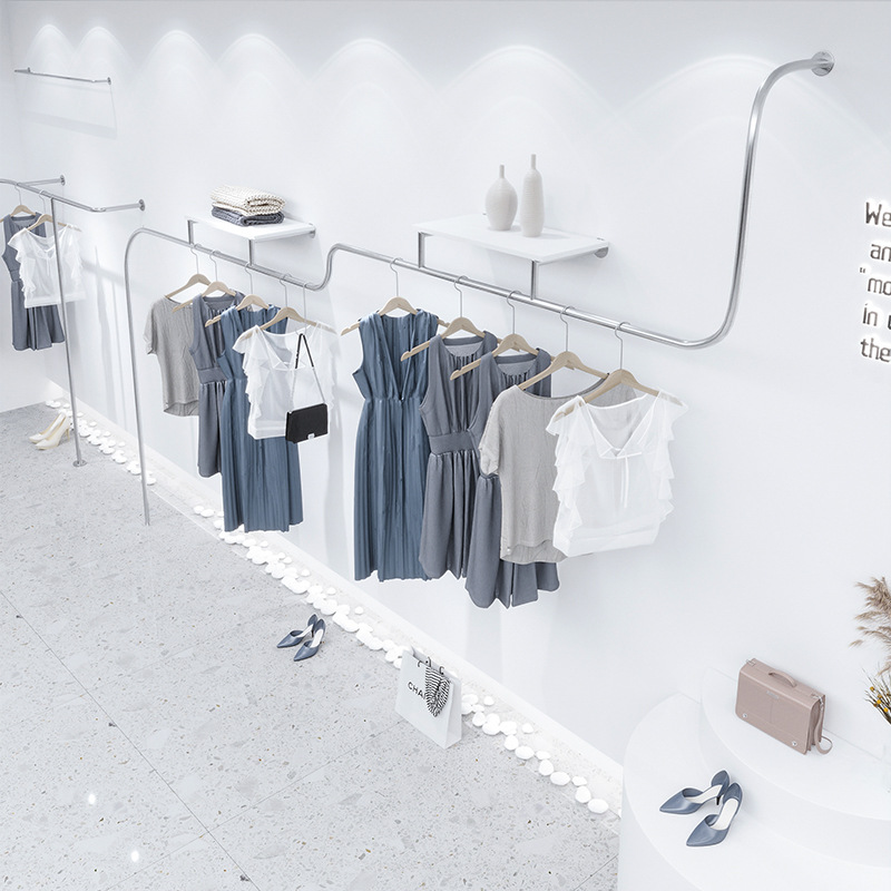 女装货架专用挂衣杆上墙壁挂式网红银色不锈钢陈列架服装展示架子