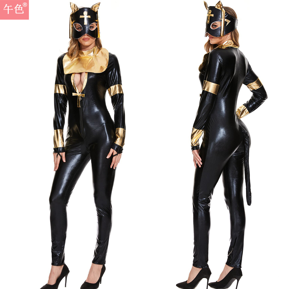 欧美哥特式漆皮连体束身女王装皮衣连体套装性感夜店猫女郎演出服