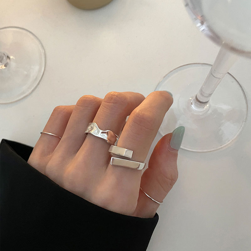 Korean Style S925 Silver Elegant Cross Ring Female Retro Fashion Geometry Pattern Irregular Open Ring Creative Index Finger Ring