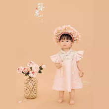 新款中式国风簪花小童女孩艺术照拍照服装影楼写真宝宝摄影道具