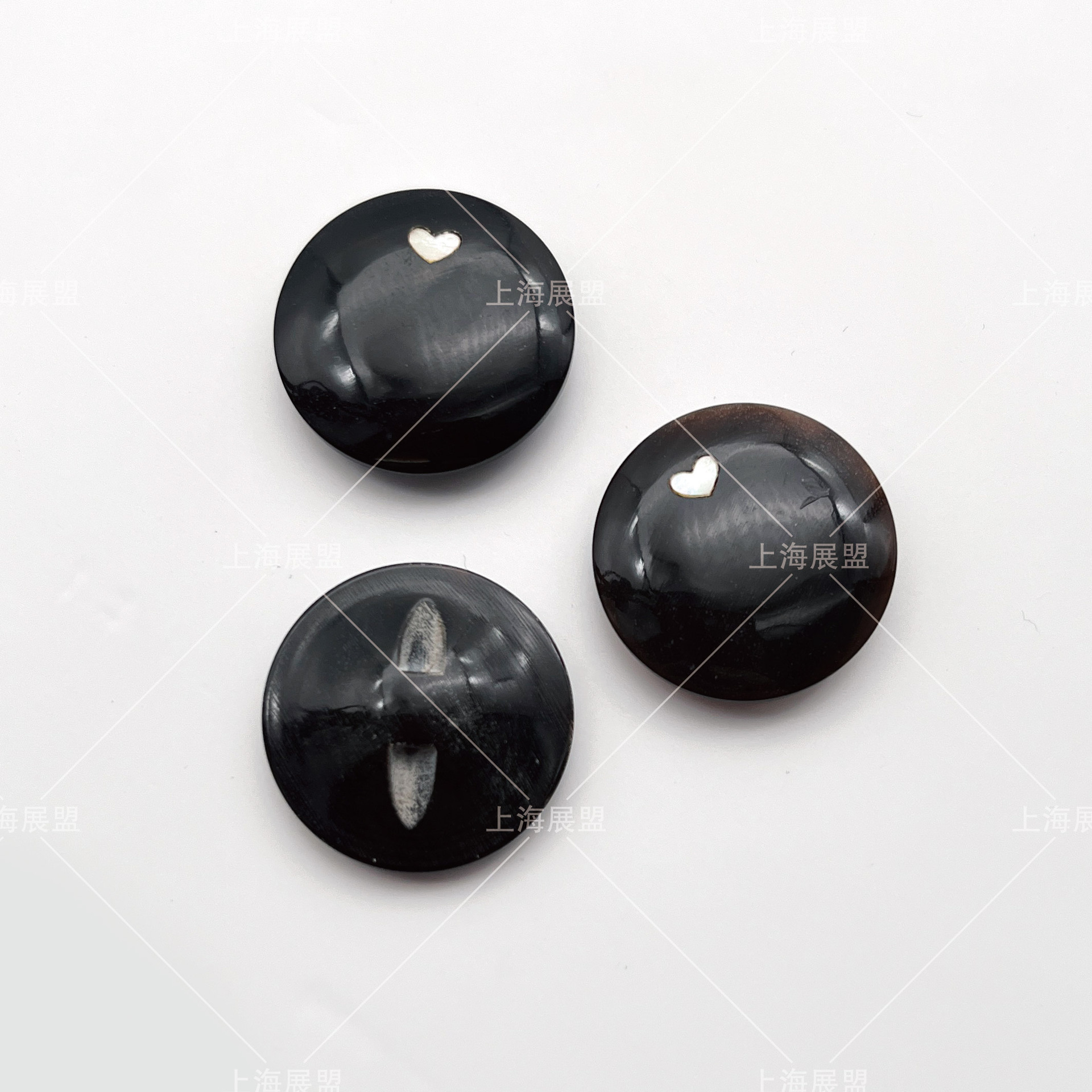 日本进口手工牛角扣水牛角镶星型贝壳钮扣高定用纽扣