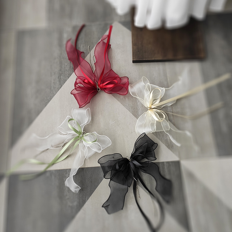 欧根纱大蝴蝶结长飘带网红发夹女夹子丝带头饰韩国顶夹发饰品4407