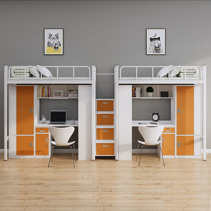 上床下桌二人位连体组合床大学生宿舍员工公寓床卡扣式高架铁艺床