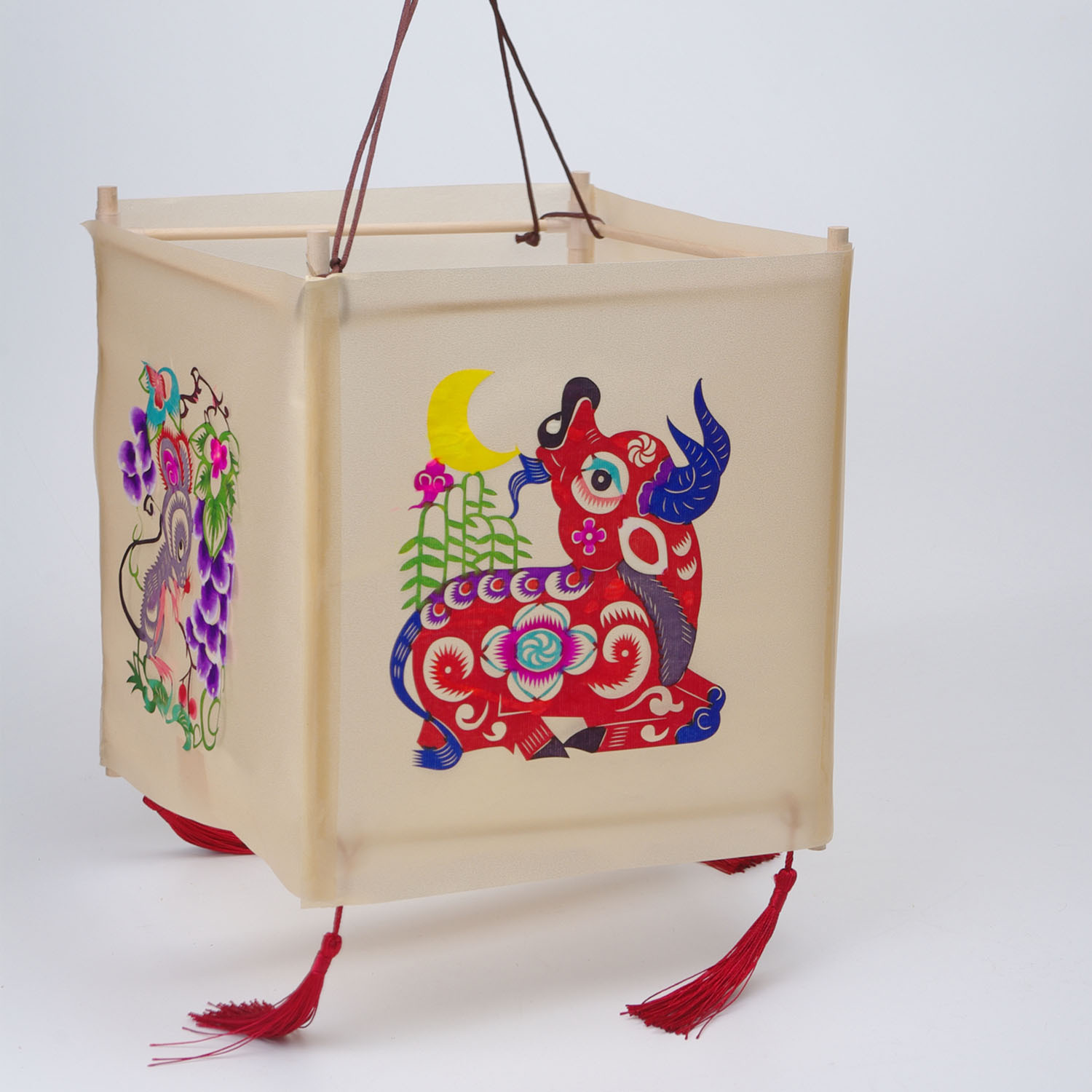 春节新年传统方形儿童手工diy手提灯笼 剪纸花灯 宫灯制作材料包