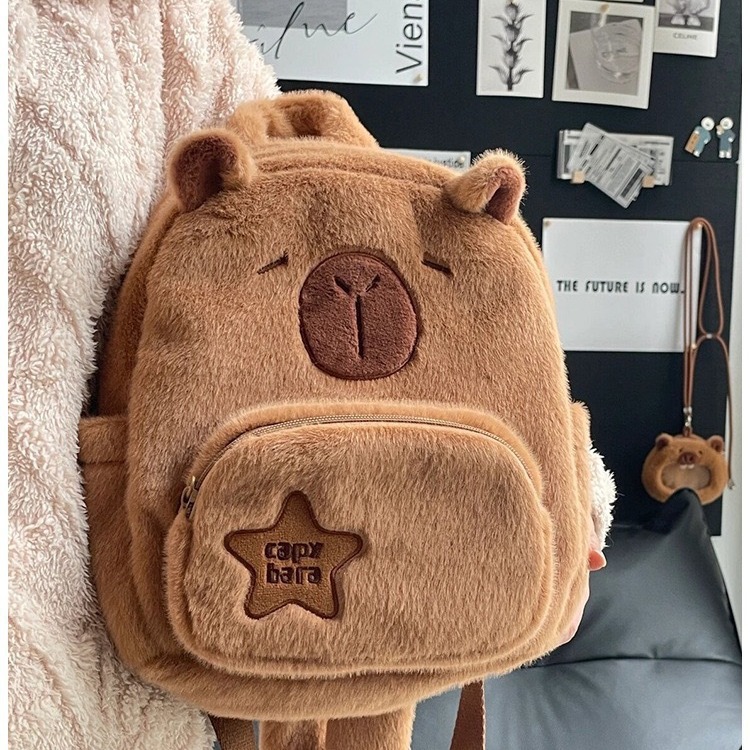 2024 new capabala plush capybara backpack cute wild fur bag female cartoon student small bag