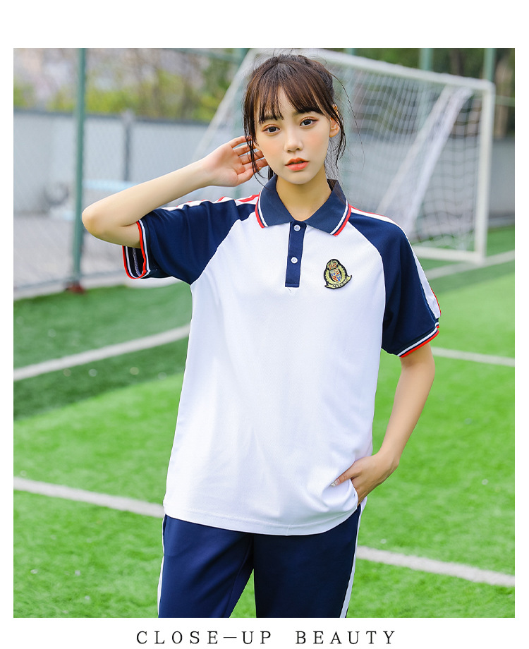 夏季中学小学短袖校服 运动会儿童短袖班服夏装蓝白高中校服套装
